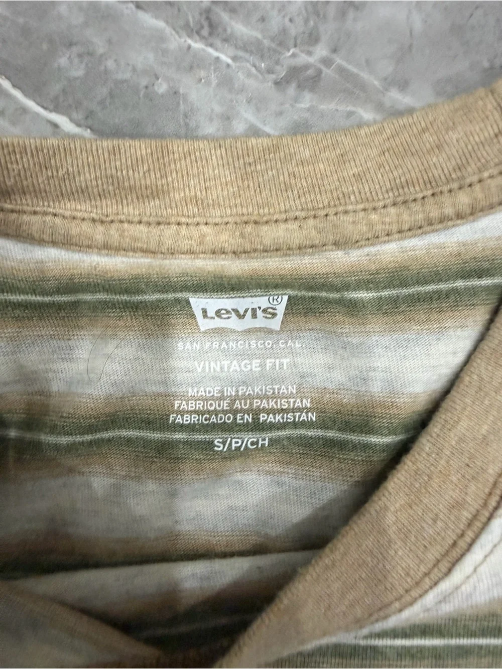 Levi's Men's Striped Pocket T-Shirt Size Small S White Gray Green Tan Tee